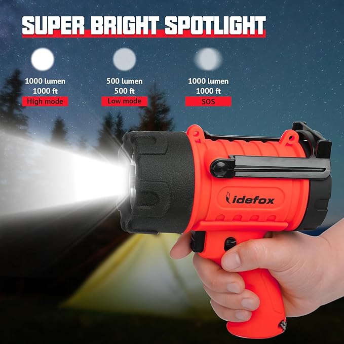 Rechargeable Spotlight Flashlights 1000 Lumen Super Bright Spot Light with 3 Modes Long Lasting Flashlight Searchlight and Flood Camping Flashlight