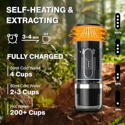 Portable Cup Espresso Machine, Camping Coffee Maker for Travel, Outdoor, Office, Battery Heated, Ground Coffee, For Travel, Outdoor, Office,(Dark Grey)