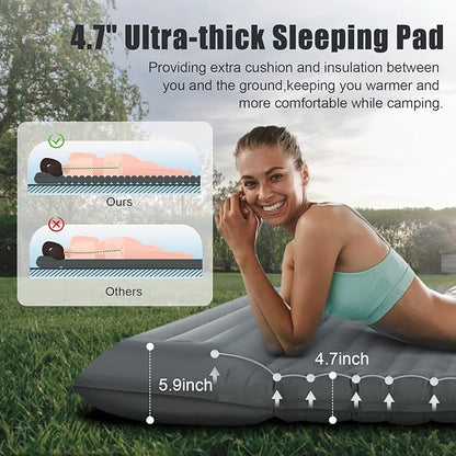 Camping Sleeping Pad, Extra Thickness 4.7 Inch Inflatable Sleeping Mat Lightweight Waterproof Camping with Built-in Pump Air Mattress for Backpacking, Hiking, Tent, Traveling