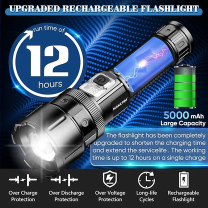 NAKCNM Flashlights LED Rechargeable, 1000000 High Lumen Flash Light with Digital Power Display and 5 Modes Super Bright Flashlight for Emergencies Camping Outdoor