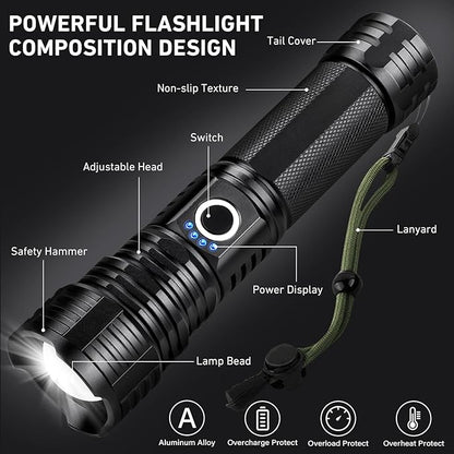 Rechargeable LED Flashlights, 990000 High Lumens Super Bright Flashlights with 5 Modes & 12H Long Runtime, Powerful IPX6 Waterproof Flashlight, Brightest Handheld Flash Light for Home Camping
