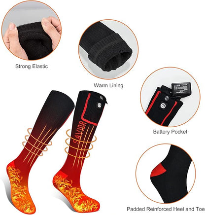 Heated Socks, Battery Rechargeable Electric Heating Socks, Thermal Warm Socks for Men Women Hiking Camping Winter Footwarmers