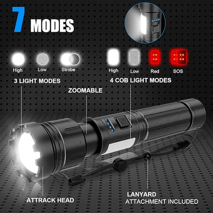 iToncs LED Flashlight Rechargeable, 3500 Lumens Super Bright Magnetic Flashlight with COB Work Light, IPX67 Waterproof, 3+4 Modes, XHP50 Tactical Flashlights for Outdoor Camping Emergency