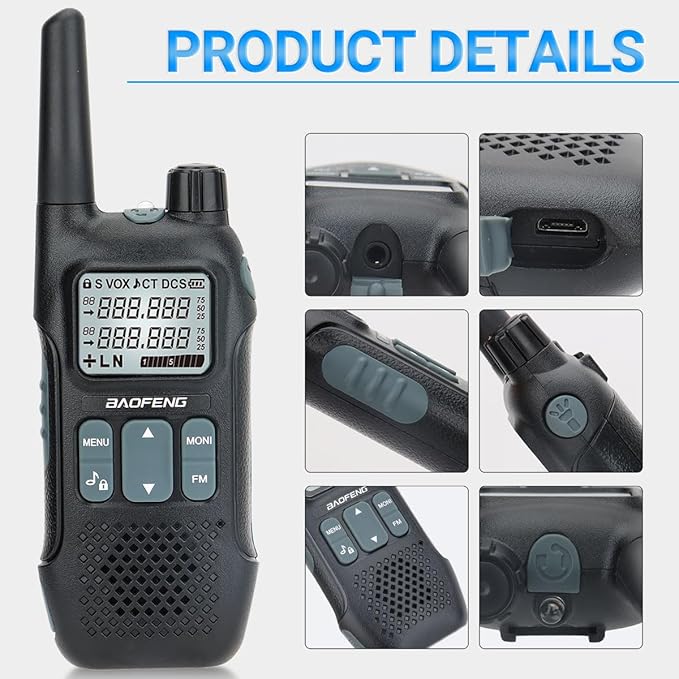 GMRS Radio BAOFENG GM-T8 Walkie Talkies Long Range, Rechargeable Walkie Talkie for Adults,Portable Ham Radio Handheld with NOAA Weather Flashight VOX USB-C Two Way Radio(2 Pack)