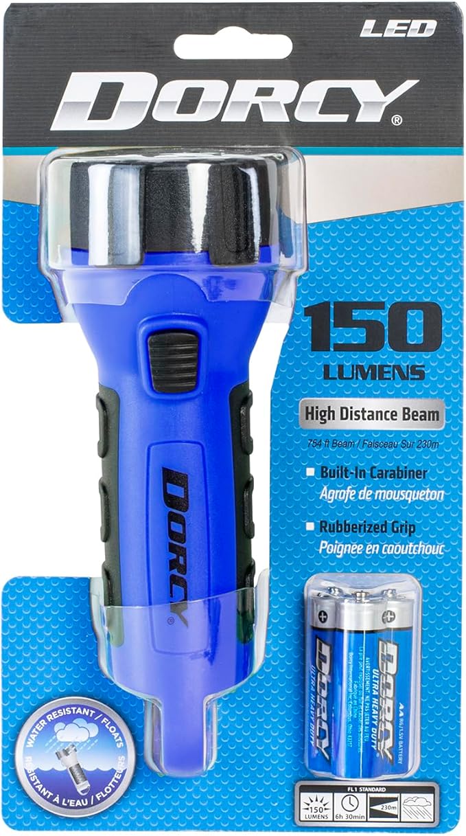 Dorcy 150 Lumen Floating Water Resistant LED Flashlight with Carabineer Clip Bundle - Blue (41-2514) and Neon Green (41-2513)