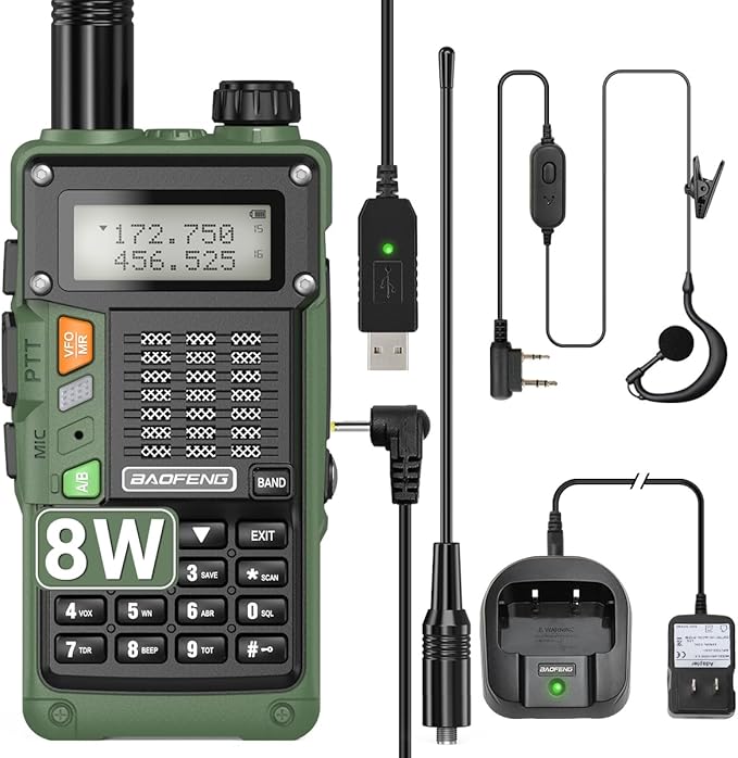 Baofeng Radio Ham Radio Handheld UV-S9 Pro 8W High Power Portable Long Range Two Way Radio with Battery and USB Charger Cable Upgrade of UV-5R Walkie Talkies (Green)