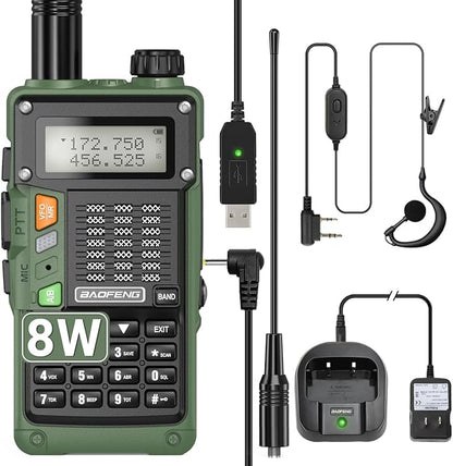 Baofeng Radio Ham Radio Handheld UV-S9 Pro 8W High Power Portable Long Range Two Way Radio with Battery and USB Charger Cable Upgrade of UV-5R Walkie Talkies (Green)