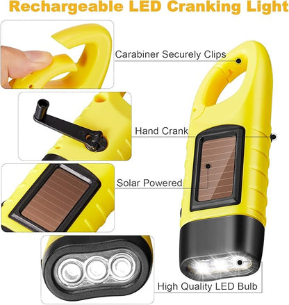 4 Pack Hand Crank Solar Powered Flashlight Emergency Rechargeable Led Flashlight Survival Gear Self Powered Charging Torch for Fishing Boating Hiking Backpack Camping Safety Weather Emergency Pack