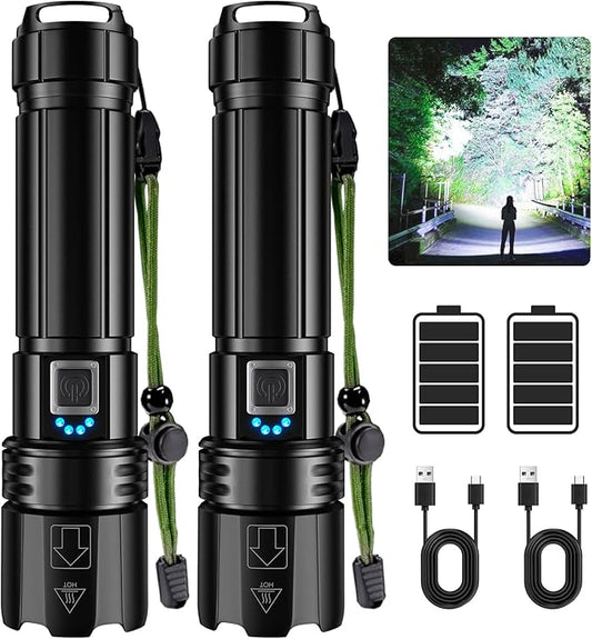 Flashlights High Lumen Rechargeable, 990,000 Lumens Super Bright LED Flashlight, High Powered Flash Light with 5000 mAh Capacity, Waterproof Handheld Flashlight for Camping Hiking(2 Pack)