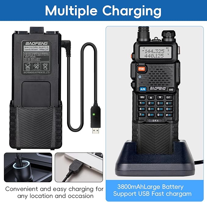 BAOFENG UV-5RX (Upgraded of UV-5R) Multi-Band Ham Radio, 136-174/400-520Mhz Receiving, Two Way Radio with 3800mAh Rechargeable and 711 Antenna (2 Pack)