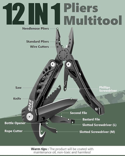 Multi-Tool Pliers with Safety Locking System and Sheath - Portable Pocket Knife Set with Belt Clip for Outdoors, Survival, Camping, Fishing, Hunting