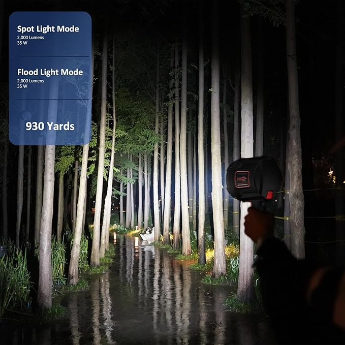 GOODSMANN 2000 Lumen Handheld Spotlight HID Spot Light with 12V DC Car Charger Trigger Activated Floodlight Camping Flashlight for Sailing Patrolling Fishing Hunting Hiking Road Trips