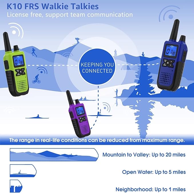 3 Walkie Talkies for Adults Long Range Rechargeable Walkie-Talkies - Long Distance 2 Way Radios Walkie Talkies 3 Pack Walkie Talkies with Earpiece and Mic Set USB Charger Lanyard NOAA Weather Alert