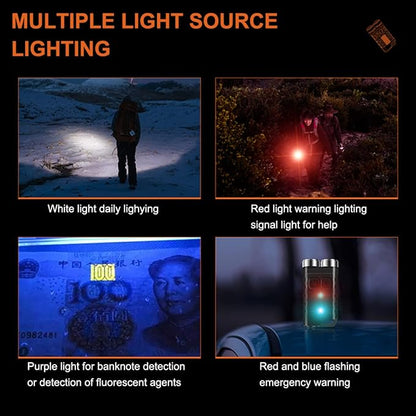 EDC Flashlight Rechargeable, 10 Modes LED Mini Keychain Flashlights High Lumens, 900 Lumens Pocket Flash Light with UV Red Blue Side Light, Waterproof Small Flashlights for Camping Hiking Emergencies