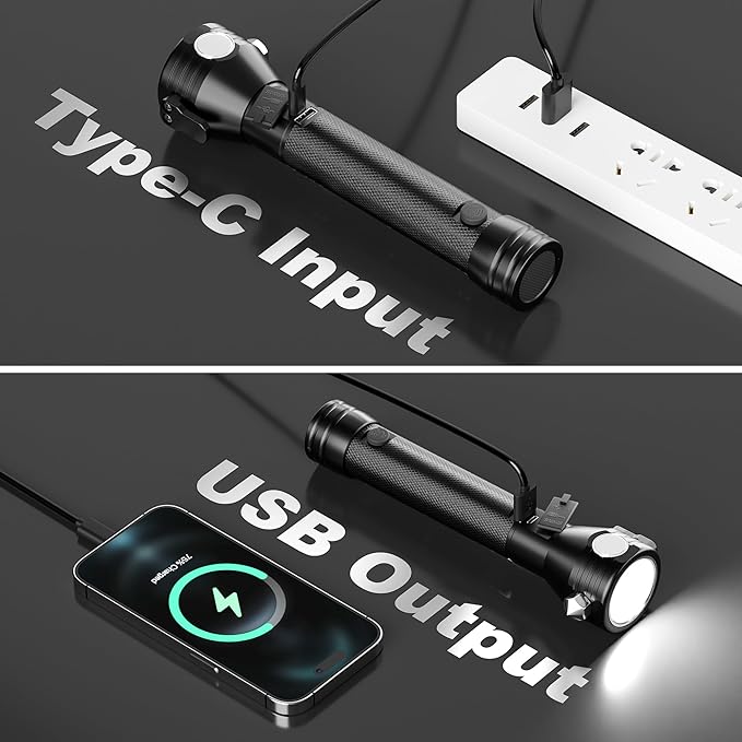 Otdair Solar/Rechargeable LED Flashlight, Multi Function Ultra Bright Flashlight, Emergency Strobe Light, USB-C Rechargeable, 5 Modes for Outdoor, Camping, Hiking, 2Pack