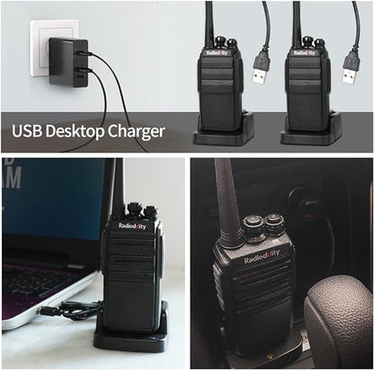 4 Pack Radioddity GA-2S Long Range Walkie Talkies for Adults UHF Two Way Radio Rechargeable with Micro USB Charging + USB Desktop Charger + Air Acoustic Earpiece with Mic, for School Retail Business