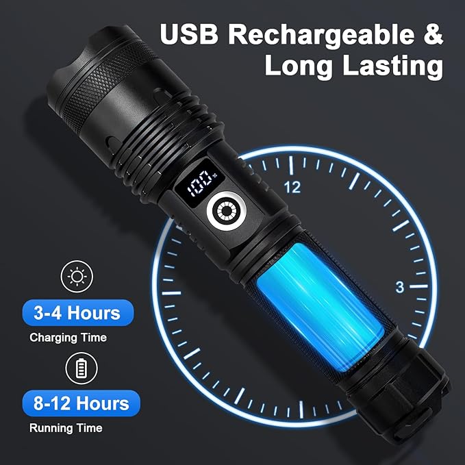 Flashlights High Lumens Rechargeable, 990000 Lumens Super Bright Flash Light High Powered Tactical Flashlight, 5 Modes IPX6 Waterproof, LED Powerful Flashlights for Emergency Camping