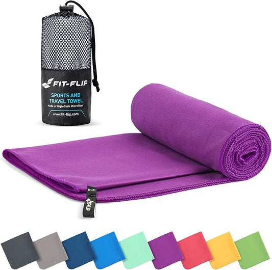 Fit-Flip Travel Towel - Compact & Ultra Soft Microfiber Camping Towel - Quick Dry Towel - Super Absorbent & Lightweight for Sports, Beach, Gym, Backpacking, Hiking and Yoga