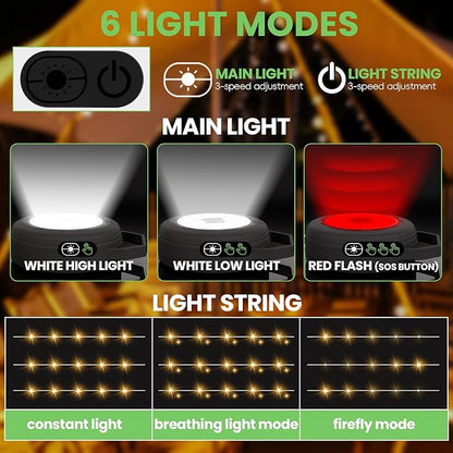 Rechargeable Camping String Lights, Portable Outdoor LED String Light for 2-in-1(32 Ft), Yard Tent Hanging Garden Party Festival Decor Waterproof String Lights