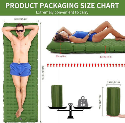 Inflating Sleeping Pad for Camping.LORPECT 4.5 in Thick Sleeping Mat .Compact Waterproof Camping Air Mattress with Pillow.Foot Pressure Inflatable Camping Pads for Backpacking & Hiking. (Green 1)