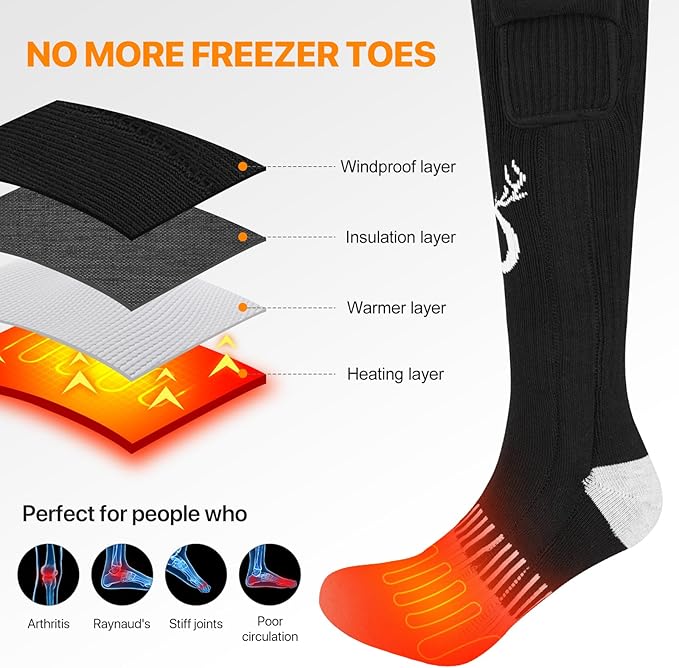 SNOW DEER Heated Socks,Men Women Electric Battery Socks Foot Warmer