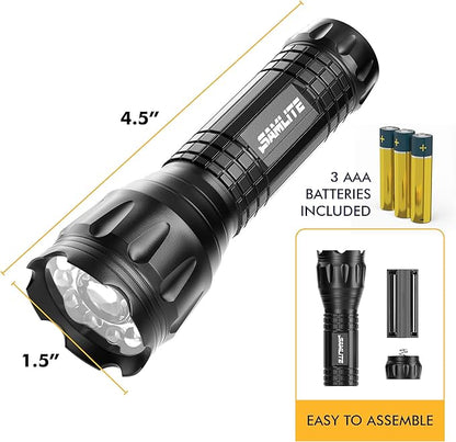 SAMLITE- LED Tactical Flashlight with 5 Options, Bright LED Light, Laser Pointer, UV Blacklight, Green Light and Magnetic Bottom - Water Resistant - (3 AAA Batteries Included)