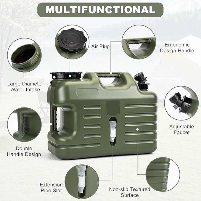 5 Gallon Water Jug,Thickened Water Storage Overlanding Gear Containers, Camping Essential Leak-Proof Green Portable Water Tank,BPA Free Outdoors Hiking