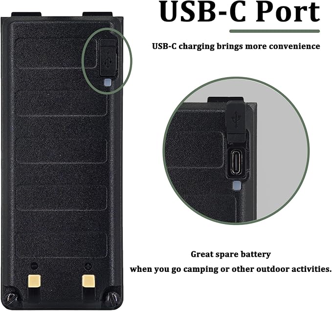 BAOFENG 2 Pack UV-25 Battery BL-UV25 for UV-25 Pro Max Radio Type-C Charging BL-UV25 High Capacity Li-ion Battery DC7.4V for Walkie Talkie Accessories with Cables