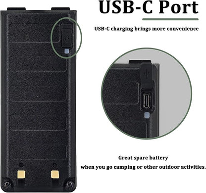 BAOFENG 2 Pack UV-25 Battery BL-UV25 for UV-25 Pro Max Radio Type-C Charging BL-UV25 High Capacity Li-ion Battery DC7.4V for Walkie Talkie Accessories with Cables