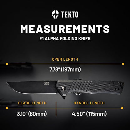 F1 Alpha Folding Pocket Knife - Modified Straight Back Blade, Titanium Coated D2 Steel, Ideal for Outdoor Camping and Backpacking, Tactical G10 Black Handle, Black Titanium Accents