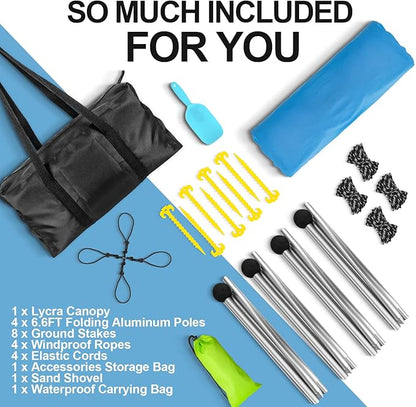 Buheco Beach Tent Pop Up Shade 7x7.5ft Beach Canopy Sun Shelter UPF50+ with 4 Foldable Poles Portable Carrying Bag Sand Shovel Ground Pegs Windproof Ropes for Outdoor Family Camping Fishing Picnic