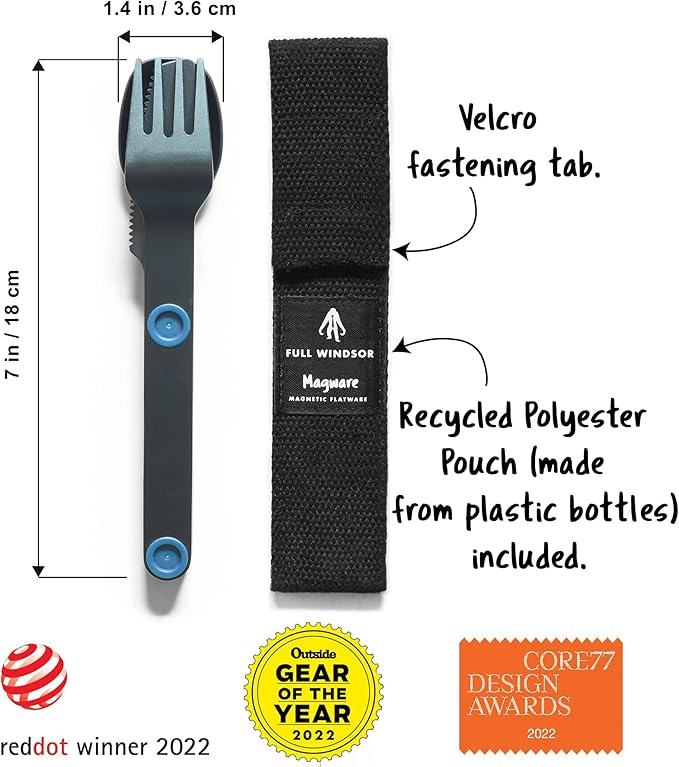MAGWARE Magnetic Camping Utensils Set - Portable & Reusable Metal Travel Flatware with a Case for Camping, Picnic, Office & Kid's Lunchbox | Camping Cutlery Set | Knife, Fork & Spoon (3 PCS)