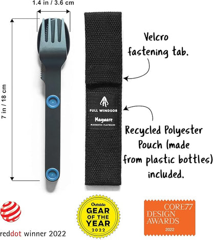 MAGWARE Magnetic Camping Utensils Set - Portable & Reusable Metal Travel Flatware with a Case for Camping, Picnic, Office & Kid's Lunchbox | Camping Cutlery Set | Knife, Fork & Spoon (3 PCS)