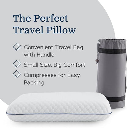 WEEKENDER Gel Memory Foam Camping Pillow - Travel Essentials & Must Haves - Camping Gear & Accessories - Contouring Neck Support - Small Size Compatible for Camping, Car, Airplane, and Beach - 1 Pack