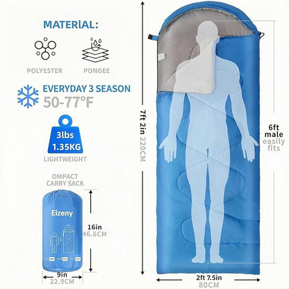 Sleeping Bags for Adults Kids，Lightweight Waterproof Compact Sleeping Bag with Stuff Sack for Warm Camping Cold Hiking Traveling Outdoor Activities002