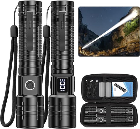 Rechargeable Flashlights High Lumens 20,000LM Super Bright LED Flashlight with Dimmable, Zoomable Beam Tactical Strong Lights, 6Modes Small Powerful Waterproof Flashlight for Camping Emergencies
