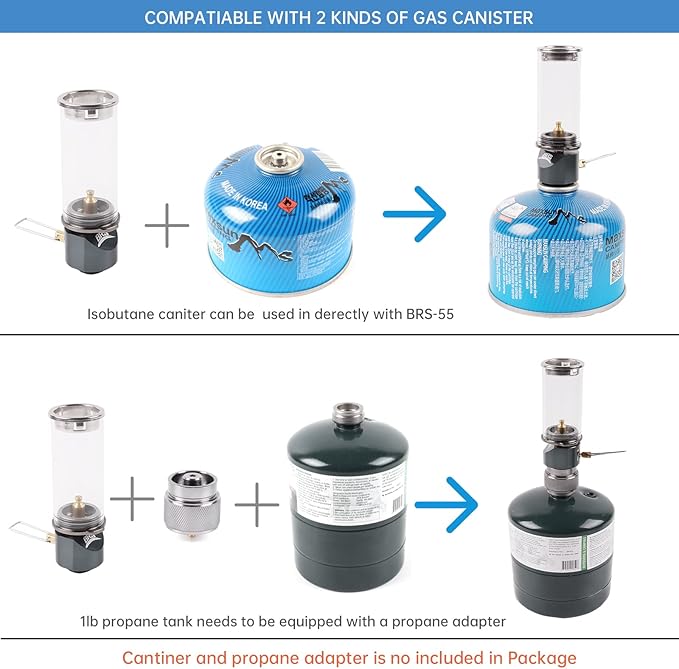 BRS Propane Lantern Gas Lamp Portable Outdoor Dreamlike Candle Lantern Camping Tent Lantern Glass Mantle Lantern BRS-55