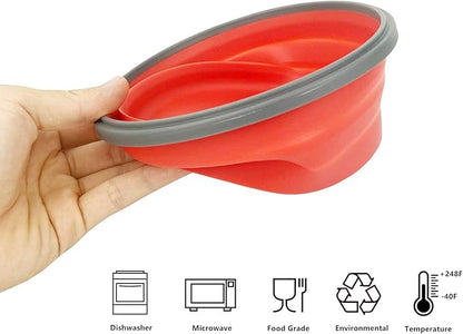 1200ml Collapsible Camping Bowl Silicone Food Storage Container with Lid and Foldable Stainless Steel Fork Spoon, for Picnic, Travel, Camping, RV, Fridge and Microwave Bowls
