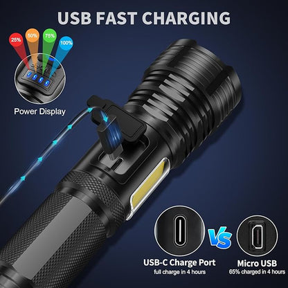 LED Rechargeable Flashlights 990000 High Lumens, Super Bright Flashlight High Power Flash Light with 7 Modes, 15H Running Time, IPX7 Waterproof Handheld Flashlight for Home Camping