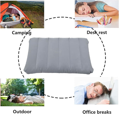 2 Pack Gray Ultralight Inflatable Camping Pillow Small Squared Flocked Fabric Air Pillow for Hiking, Camping, Traveling, Napping, Desk Rest, Neck & Lumbar Support