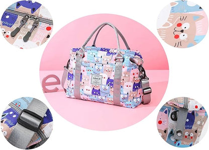 Travel Duffle Bag Weekender Overnight Bag Gym Tote with Wet Pocket for Women Girls Workout Duffel Bag Water Resistant (W-Cute Dinosaurs+Toiletry Bag)