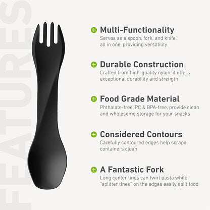 humangear GoBites Uno | Travel & Camping Utensils | Portable & Convertible Dining Ware | Multi-Functional Spork, Black