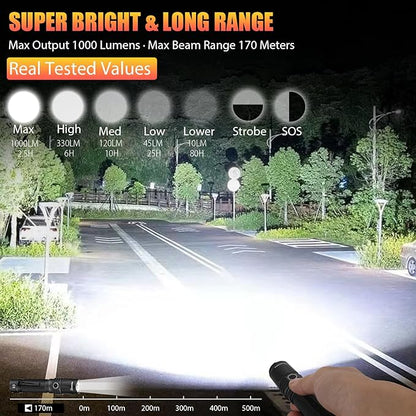 NICRON 1000 Lumens Rechargeable Tactical Flashlight: Led Flashlight Small, Bright, Powerful for Camping, Charged with Type C Cable