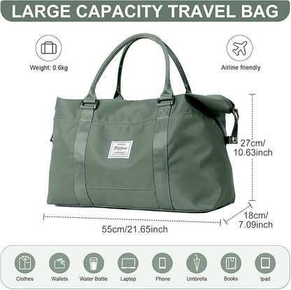 Womens travel bags, weekender carry on for women, sports Gym workout duffel bag, overnight shoulder Bag fit 15.6 inch Laptop (Large, Olive Green)
