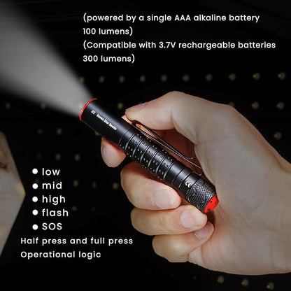 ZZ Seven Star Beetle EDC Flashlight, Ultra Compact LED100 lumens, Equipped with AAA Alkaline Battery, Mini Tactical Flash, Two-Way Pen Clip, Suitable for Daily Carrying (Black)