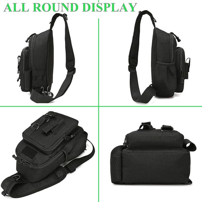 Fishing Sling Bag - Small Fishing Tackle Storage Bags with Rod Holder(Black Camo)