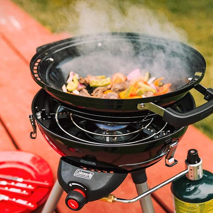 Coleman 4-in-1 Portable Propane Camping Stove, Includes Stove, Wok, Griddle & Grill; Camping Grill with Instastart Ignition, Grease Tray, & 7000 BTUs of Power for Camping, Tailgating, Grilling