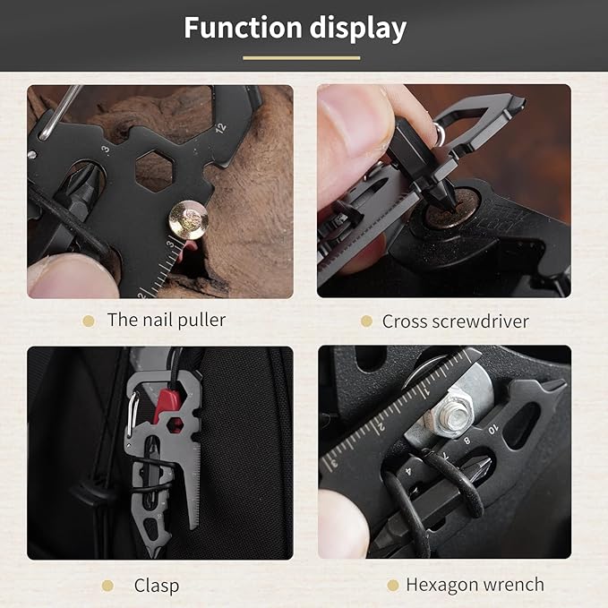 15-in-1 Carabiner Multitool with Bottle Opener, Screwdriver, Wrench - EDC Pocket Tools for Outdoor Camping Gadgets - Suitable for Men and Women 2pcs