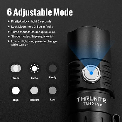 ThruNite TN12 Pro Upgrade Rechargeable Flashlights USB C, High 1900 Lumens Bright LED Flashlight, 6 Modes, Long 415 Yards Throw, for camping, Outdoor, Searching, Hiking, Emergency (CW)