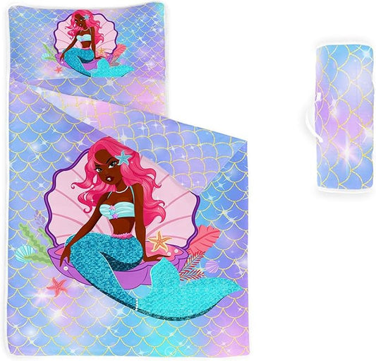 Space Nap Mat - Space Ship Galaxy Sleeping Bag with Removable Pillow - Daycare and Sleepovers Preschool Kindergarten Bedding Set for Kids Toddler Boys Girls